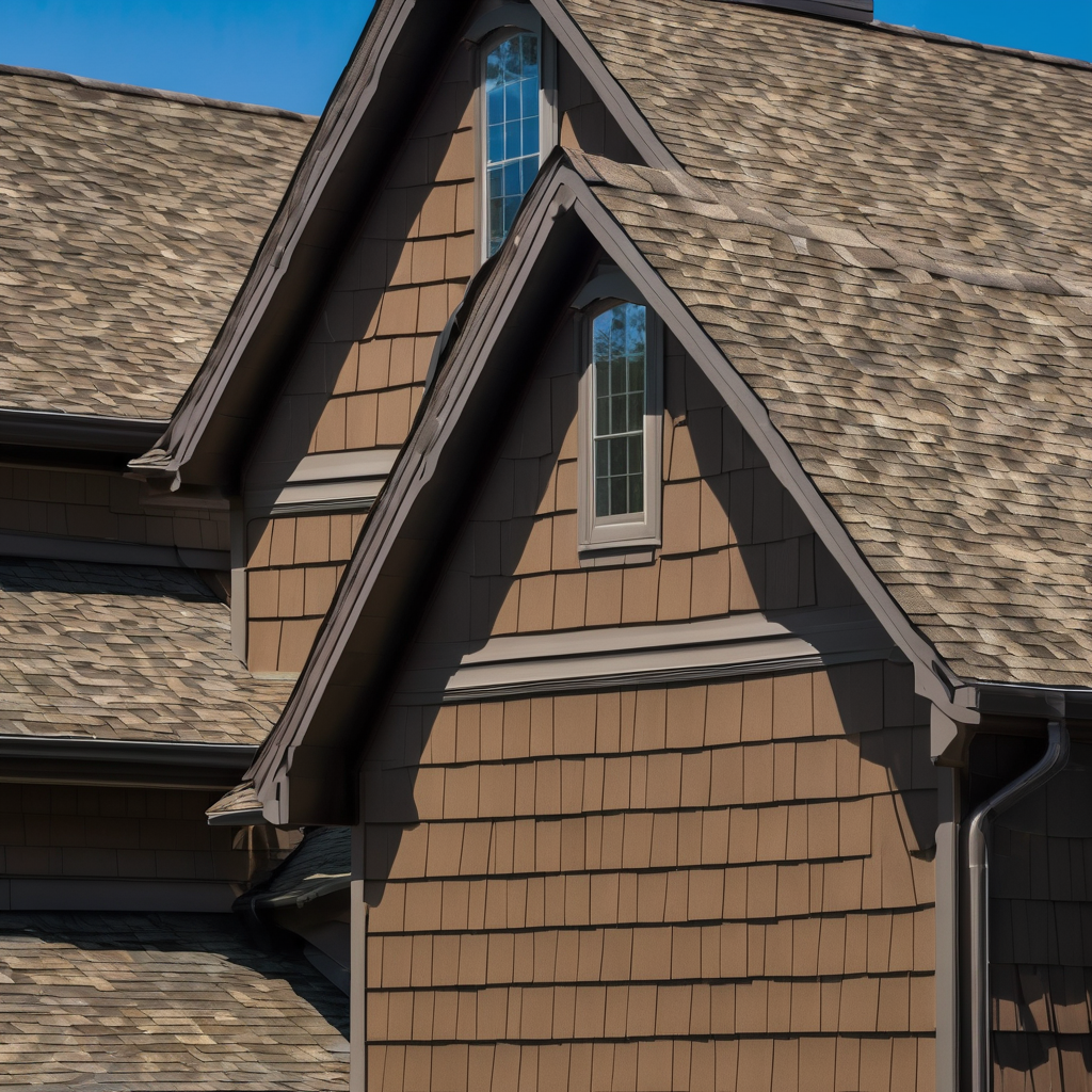 Close-up professional detail of residential roof shingles and roofline
